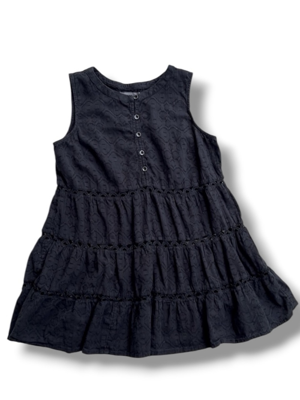 By Anthropologie Black Cotton Tiered Babydoll Sleeveless Top Size Small